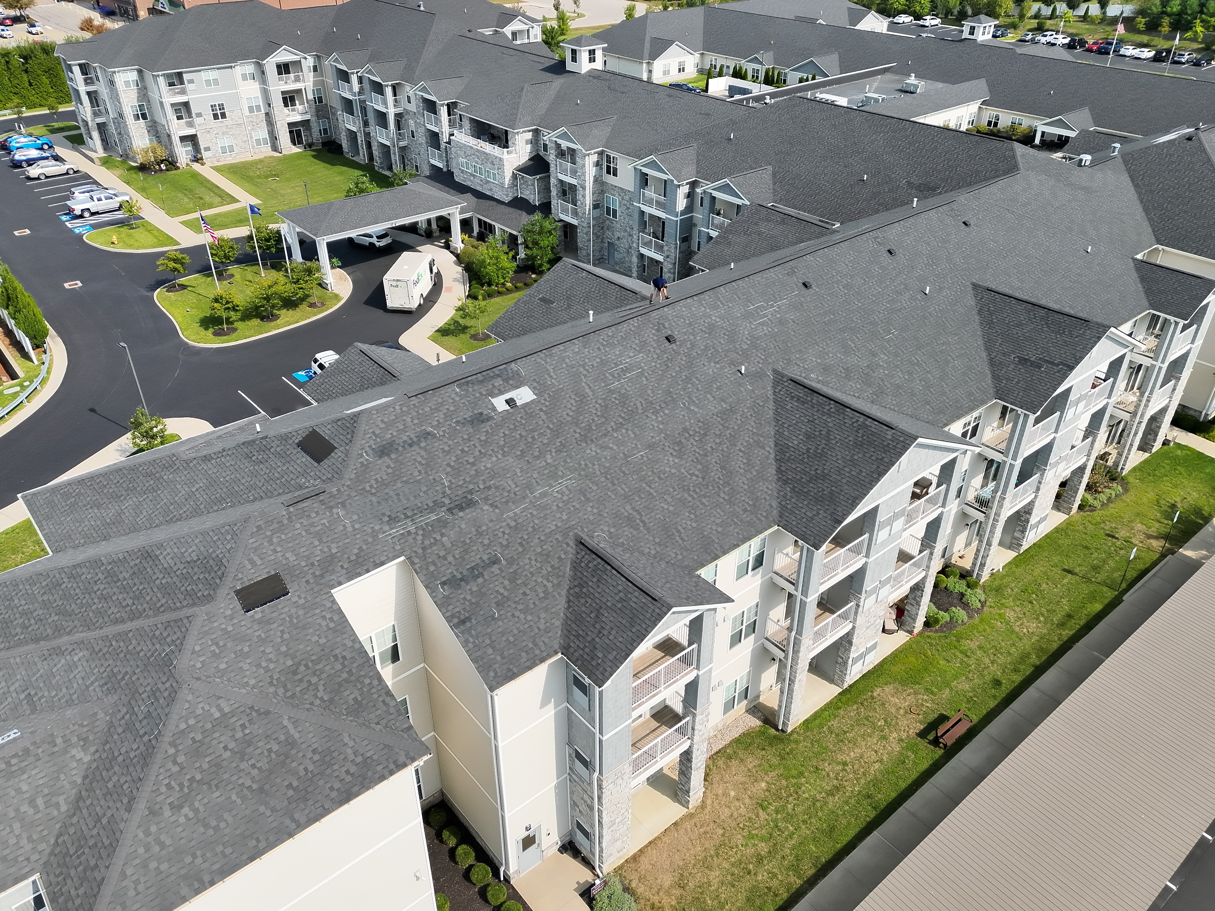 Commercial apartment complex roof inspection